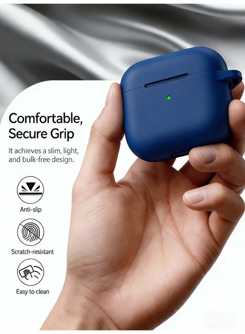 اوراکس AirPods Pro 3 غطاء الحالة مع سلسلة المفاتيح ومجموعة التنظيف ، إكسسوارات سماعات الرأس ، مادة السيليكون ، السيليكون الناعم الوقائي الكامل ، مناسب للنساء والرجال (أزرق داكن) - Image 3